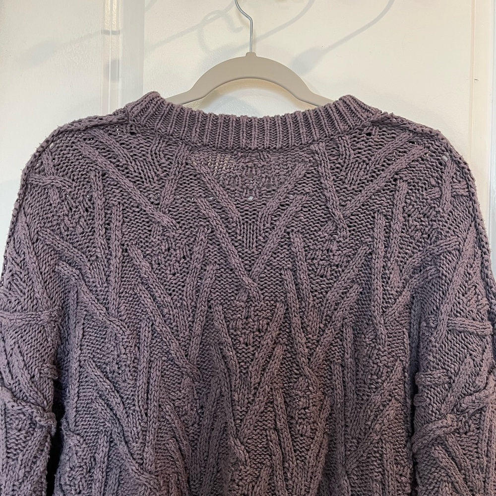 Free People Isla Cable Knit Tunic Sweater Sz L Gray(Shaded Rock)Cotton Oversized - Picture 6 of 14